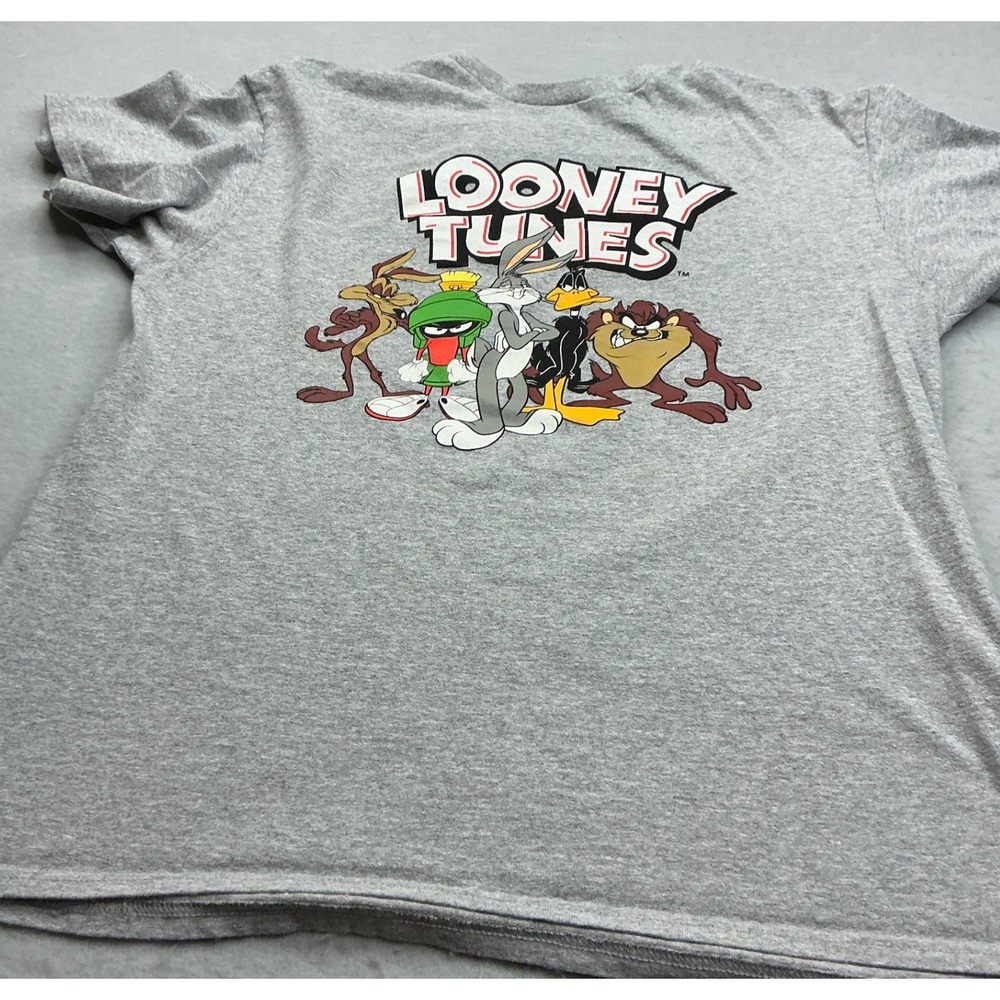 Looney Tunes Vintage Graphic T Shirt Bugs Bunny Daffy Taz Grey Large Y2K Style